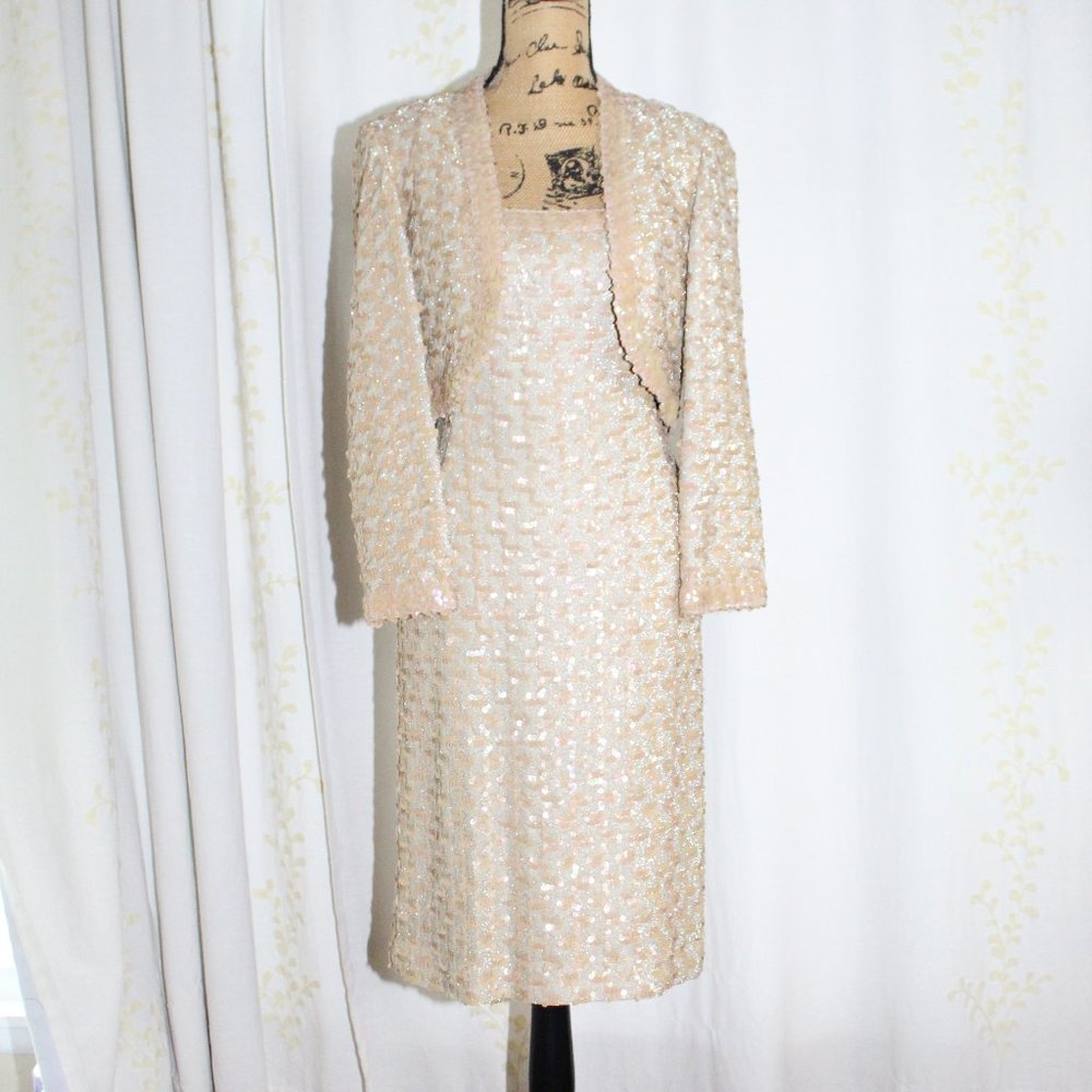 Vintage Lilli Diamond California Gold Sequin Cocktail Dress Jacket Women's S